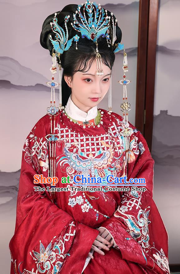 China Ming Dynasty Wedding Hanfu Clothing A Dream in Red Mansions The Twelve Beauties of Jinling Imperial Consort Jia Yuanchun Red Costumes