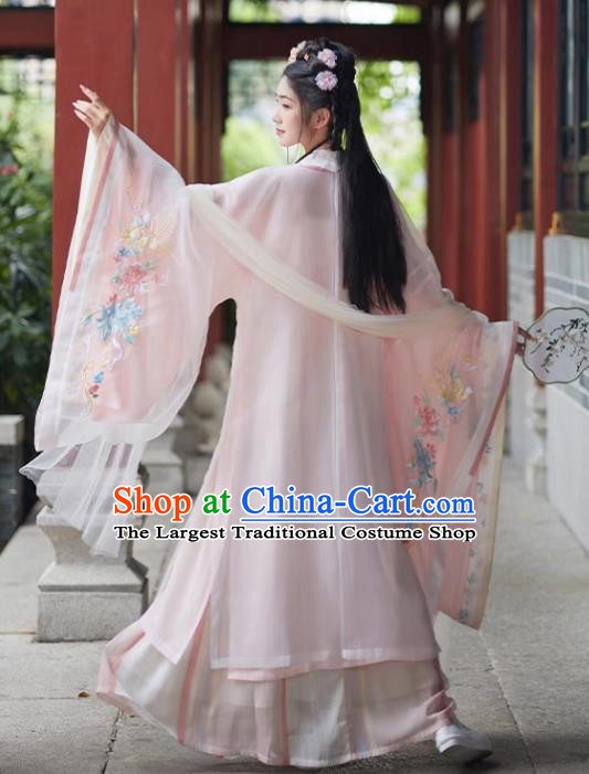 China Ancient Royal Princess Costumes Embroidered Pink Qiyao Ruqun Song Dynasty Hanfu Clothing