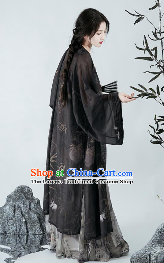 China Large Size Black Cape and Qiuyao Ruqun Song Dynasty Hanfu Clothing Ancient Young Lady Costumes