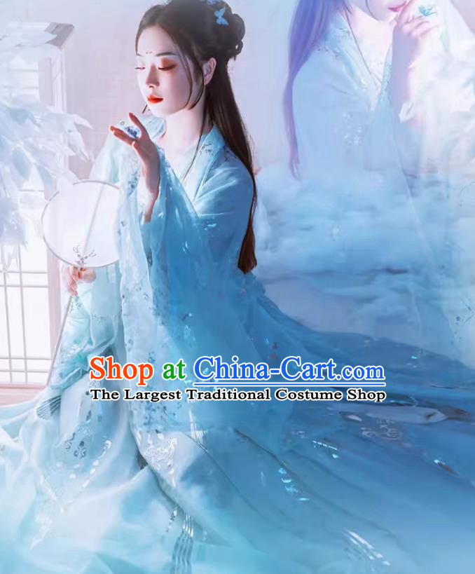 China Ancient Fairy Costumes Plus Size Hanfu Blue Qixiong Ruqun Tang Dynasty Princess Clothing
