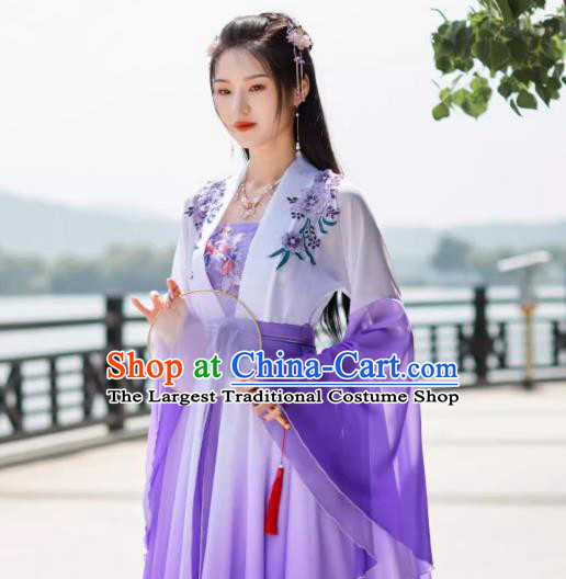 Purple China Tang Dynasty Princess Clothing Ancient Goddess Costume Hanfu Wide Sleeve Fairy Dress