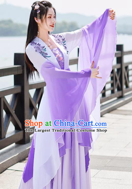 Purple China Tang Dynasty Princess Clothing Ancient Goddess Costume Hanfu Wide Sleeve Fairy Dress