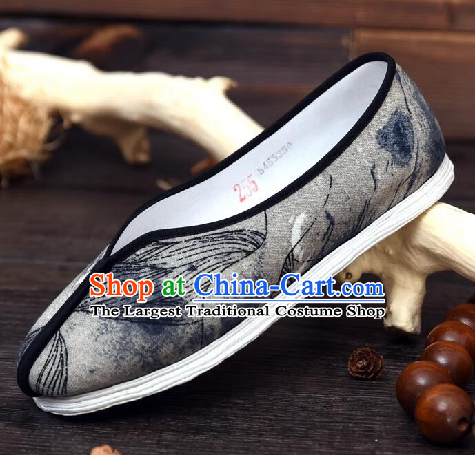 Handmade Old Peking Cloth Shoes Chinese Strong Cloth Soles Shoes Traditional Ink Painting Shoes for Men