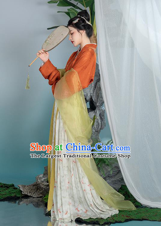 China Ancient Princess Clothing Song Dynasty Noble Lady Costumes Traditional Hanfu Dress Red Blouse and Skirt Complete Set