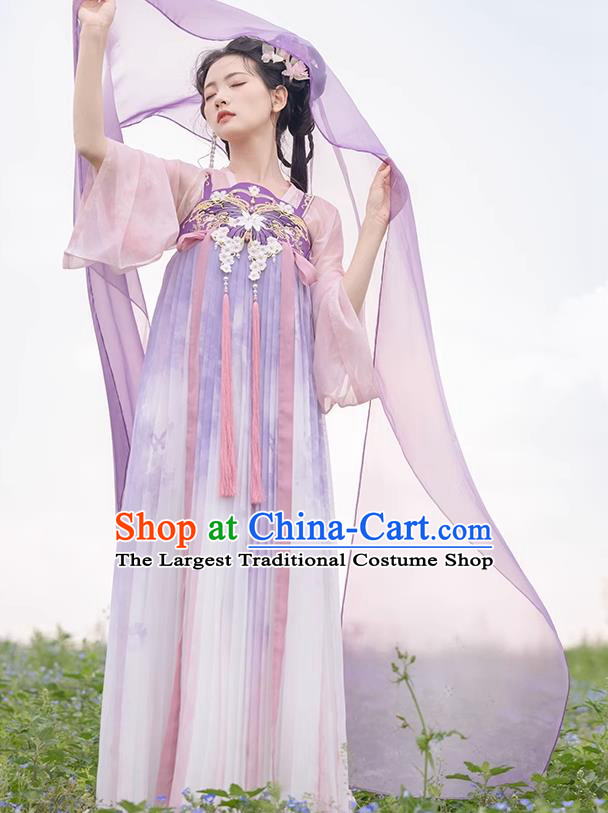 China Traditional Pink Hanfu Dress Ancient Flower Fairy Clothing Tang Dynasty Royal Princess Costumes