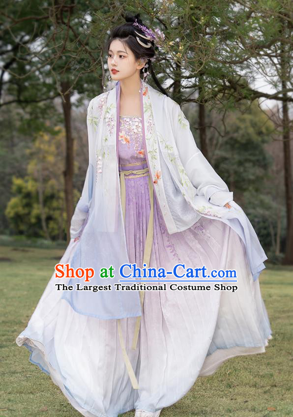 China Traditional Embroidered Hanfu Dresses Ancient Noble Lady Clothing Song Dynasty Princess Lilac Costumes