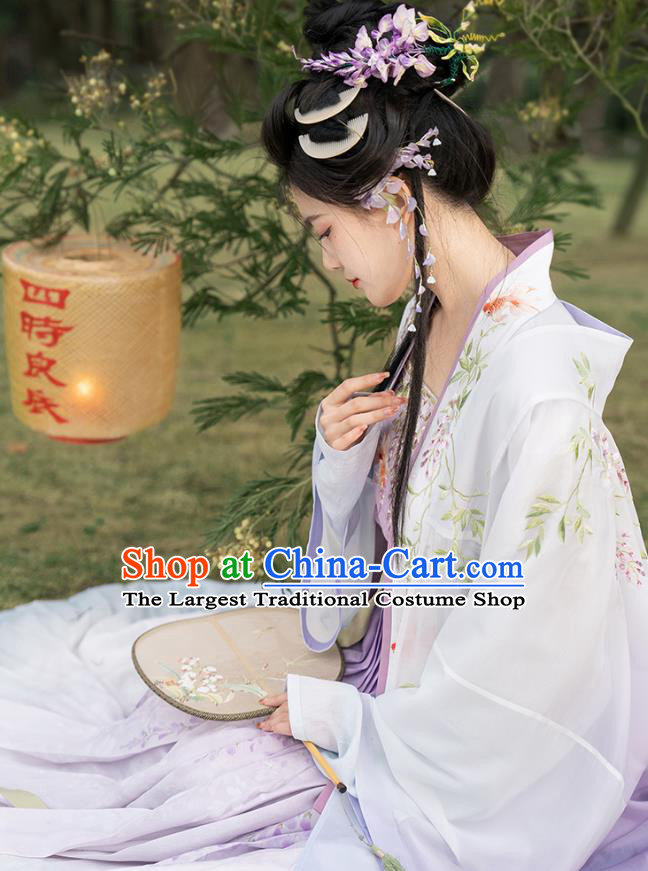 China Traditional Embroidered Hanfu Dresses Ancient Noble Lady Clothing Song Dynasty Princess Lilac Costumes