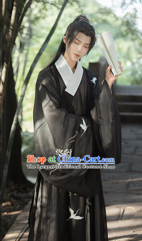 Male Traditional Hanfu Black Outfit China Ming Dynasty Young Childe Clothing Ancient Scholar Costumes