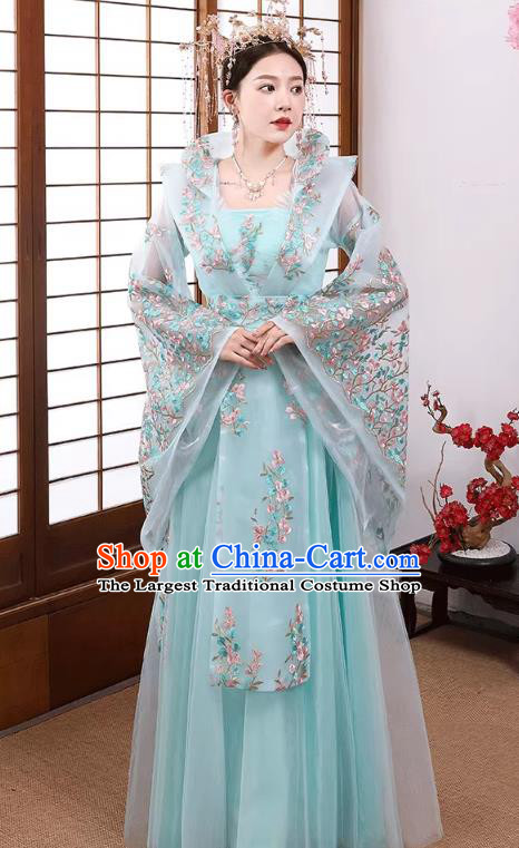 China Tang Dynasty Empress Clothing Blue Hanfu Dress Ancient Royal Queen Costume