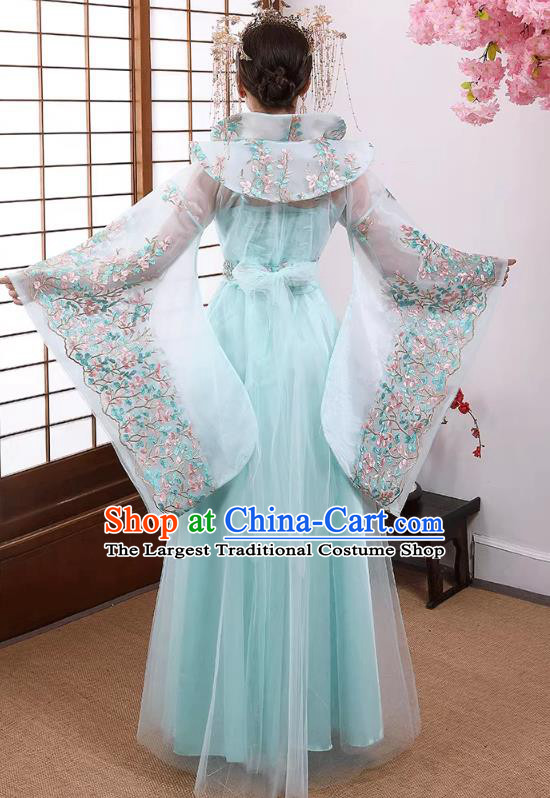 China Tang Dynasty Empress Clothing Blue Hanfu Dress Ancient Royal Queen Costume