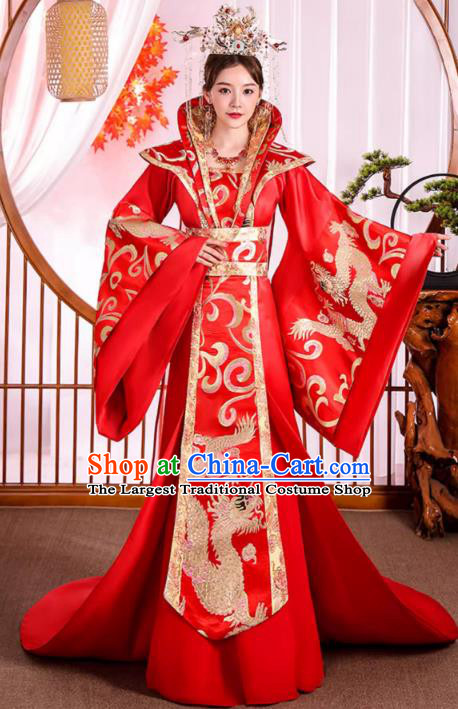 China Tang Dynasty Empress Clothing Traditional Wedding Hanfu Red Trailing Dress Ancient Imperial Consort Costume