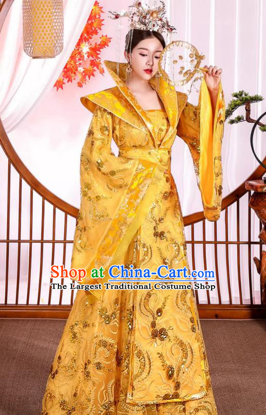 China Ancient Imperial Consort Costume Tang Dynasty Empress Clothing Traditional Hanfu Female Yellow Dress