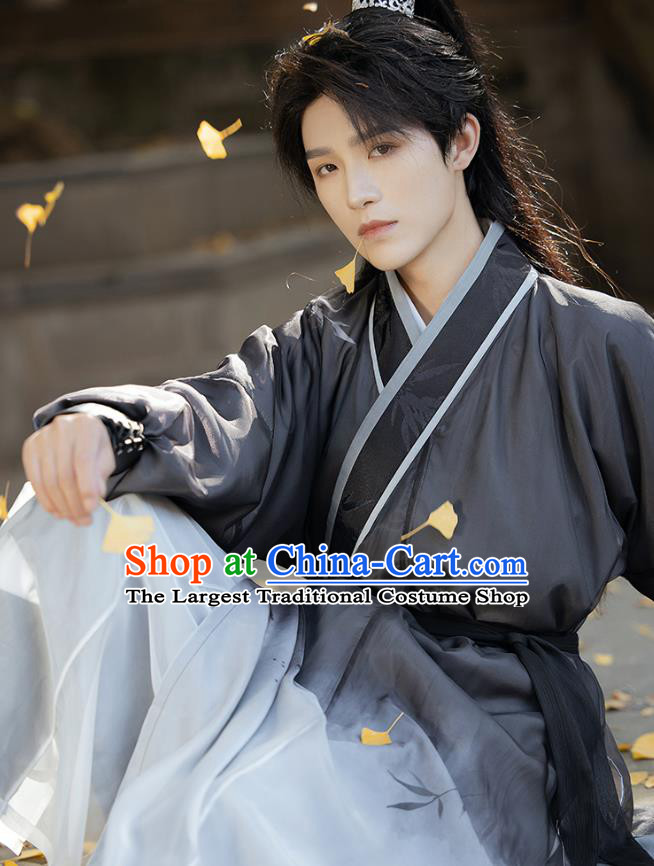 China Male Black Hanfu Ancient Swordsman Clothing Song Dynasty Young Hero Historical Costumes