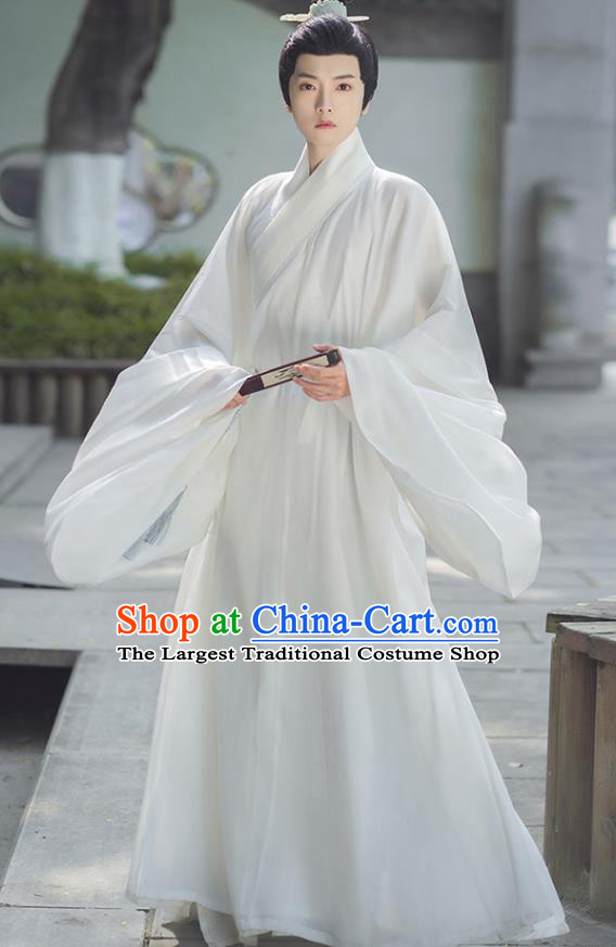 China Ancient Scholar Clothing Ming Dynasty Historical Costume Male White Hanfu Robe