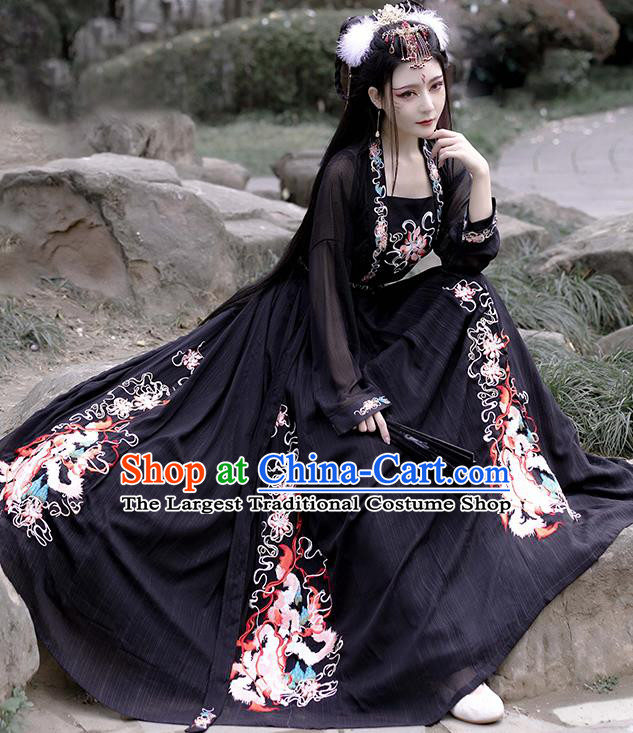 China Female Hanfu Black Ruqun Ancient Fairy Clothing Song Dynasty Embroidered Historical Costumes