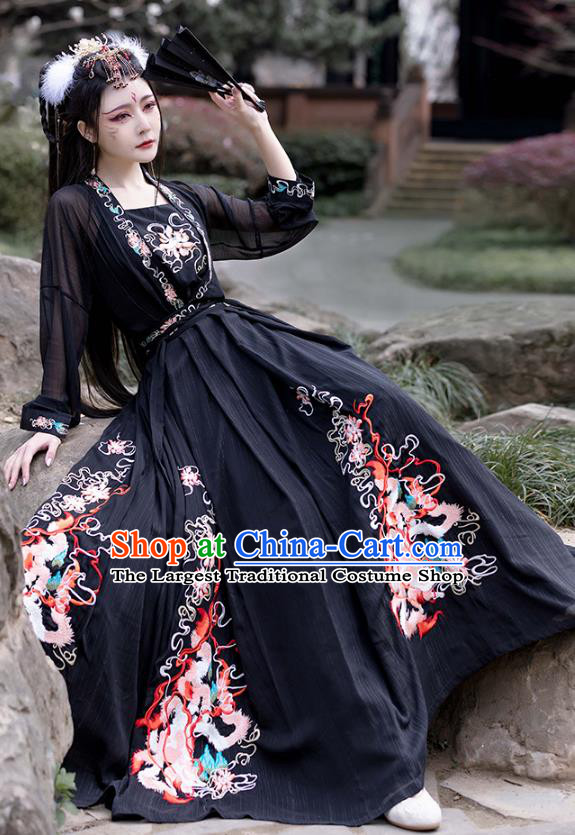 China Female Hanfu Black Ruqun Ancient Fairy Clothing Song Dynasty Embroidered Historical Costumes