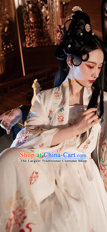 China Song Dynasty Embroidered Historical Costumes Female Hanfu White Ruqun Ancient Fairy Clothing