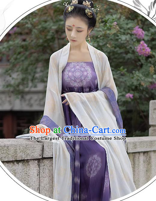 China Woman Hanfu Purple Hezi Dress Ancient Empress Clothing Tang Dynasty Noble Lady Historical Costumes