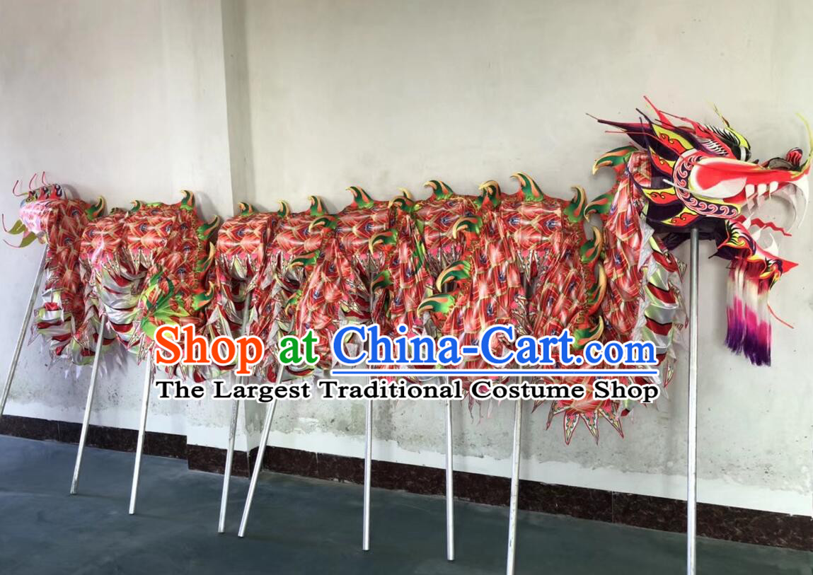Professional Parade Dragon Dance Fluorescent Costume Chinese Celebration Red Dragon Props