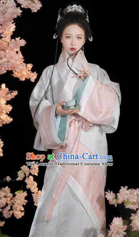 China Ancient Noble Woman Clothing Han Dynasty Princess Curving Front Robe Traditional Hanfu Costumes Complete Set
