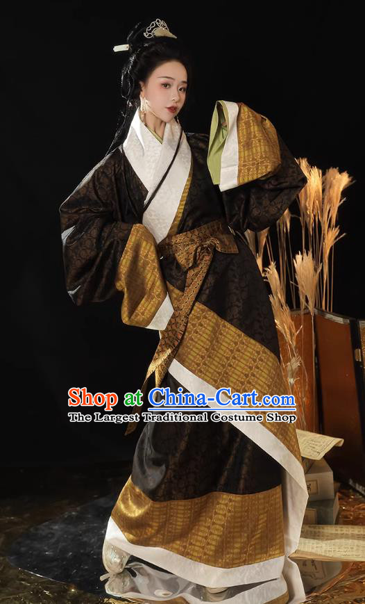 China Traditional Hanfu Costumes Ancient Empress Clothing Han Dynasty Mawangdui Curving Front Robe Complete Set