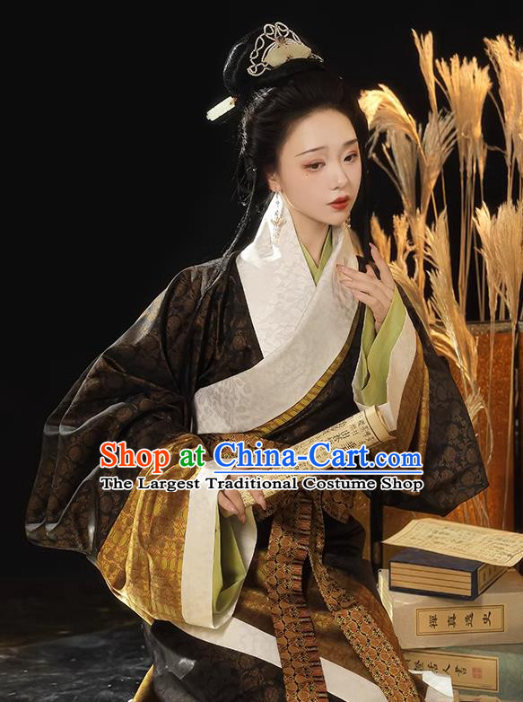 China Traditional Hanfu Costumes Ancient Empress Clothing Han Dynasty Mawangdui Curving Front Robe Complete Set