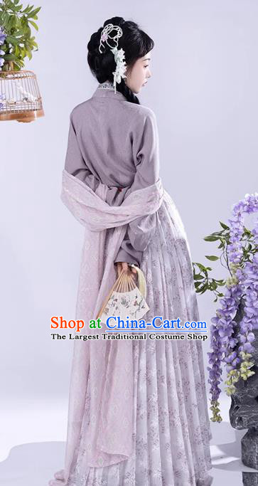 China Ancient Royal Princess Clothing Song Dynasty Young Lady Costumes Traditional Hanfu Purple Blouse and Baidie Skirt Complete Set