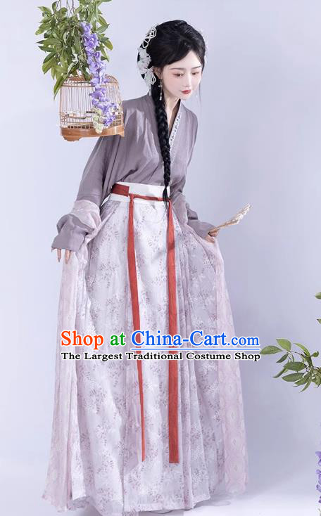 China Ancient Royal Princess Clothing Song Dynasty Young Lady Costumes Traditional Hanfu Purple Blouse and Baidie Skirt Complete Set