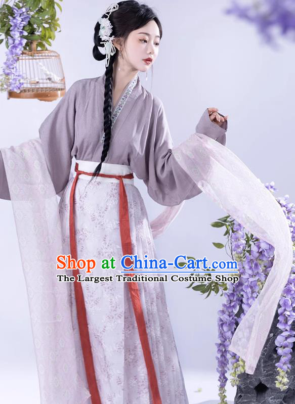 China Ancient Royal Princess Clothing Song Dynasty Young Lady Costumes Traditional Hanfu Purple Blouse and Baidie Skirt Complete Set