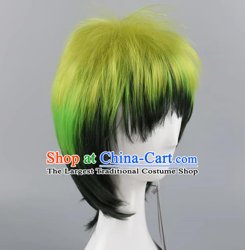 Blue Exorcist Green Gradient Dark Green Men Short Hair Pineapple Head Style Cos Anime Wig