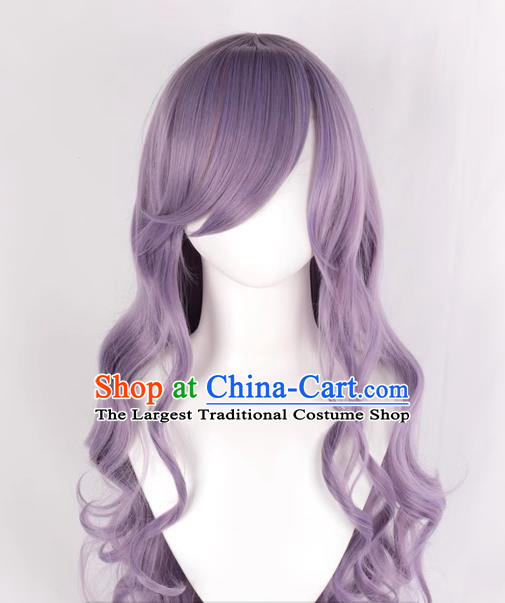 Women With Long Curly Hair Big Wavy Oblique Bangs Taro Purple COSPLAY Anime Lolita Full Wig