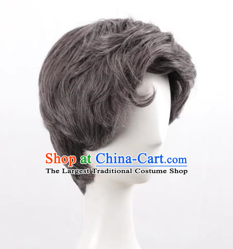 Stage Props Show Grandpa Wig Middle Aged Gray Male Short Hair Hood Cosplay Wig