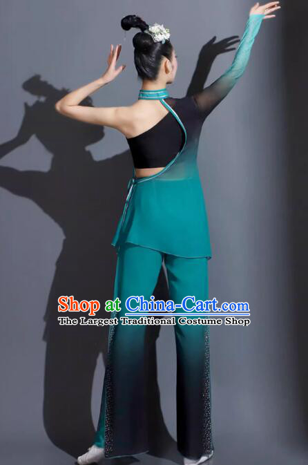 China Woman Solo Stage Performance Clothing Taoli Cup Dance Competition Dark Green Outfit Fan Dance Costume