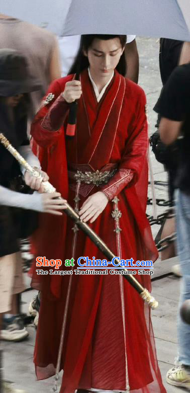 China Ancient Swordsman Red Costumes TV Series Mysterious Lotus Casebook Young Hero Li Xiangyi Replica Clothing