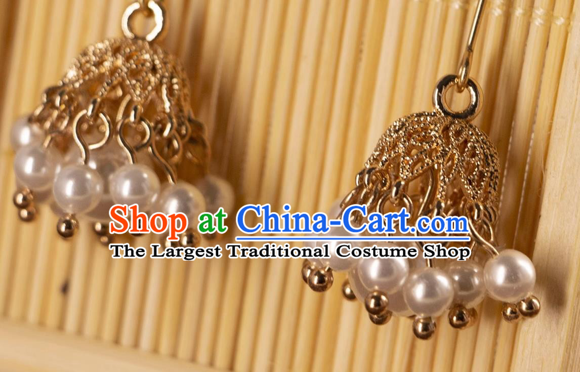 China Ming Dynasty Empress Ear Accessories Ancient Bride Pearl Earrings Handmade Hanfu Jewelries