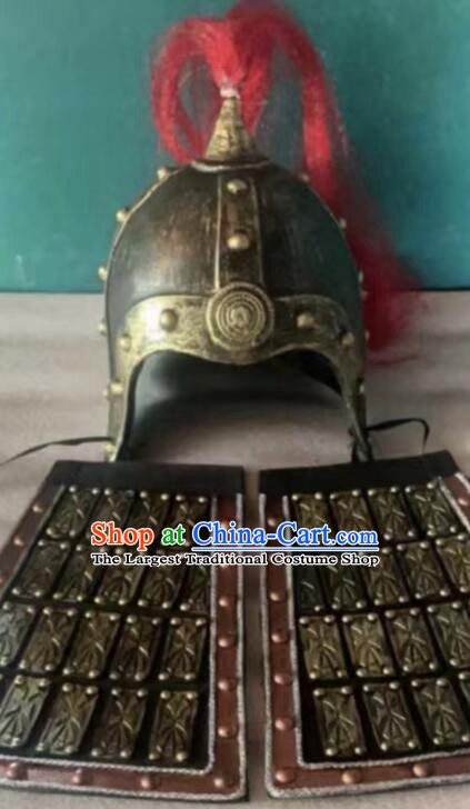 China Ancient General Helmet Tang Dynasty Warrior Headwear Handmade Cosplay Officer Hat