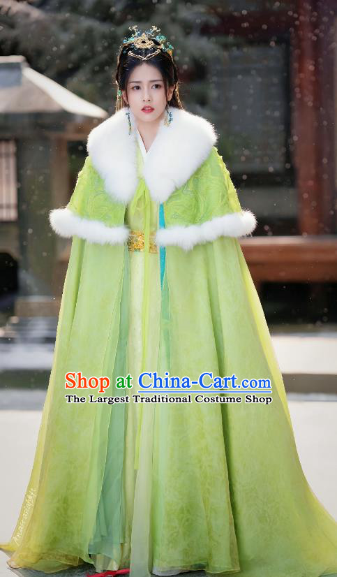 China TV Series Till The End of The Moon Fairy Li Susu Green Cape Ancient Royal Princess Winter Mantle Clothing