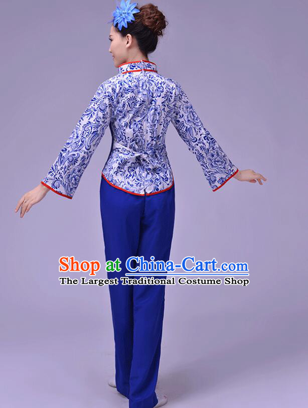 A Qing Sao Picking Tea Girl Clothing China Hakka Style Performance Costume Folk Dance Blue Outfit