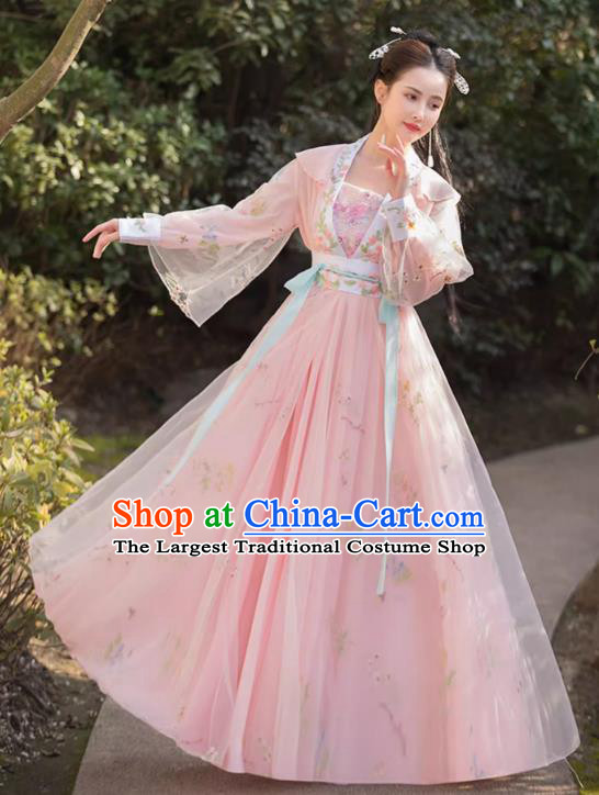 China Ancient Young Lady Clothing Song Dynasty Replicate Clothing Traditional Hanfu Fairy Pink Dress