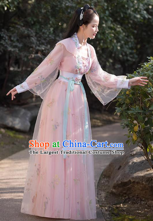 China Ancient Young Lady Clothing Song Dynasty Replicate Clothing Traditional Hanfu Fairy Pink Dress