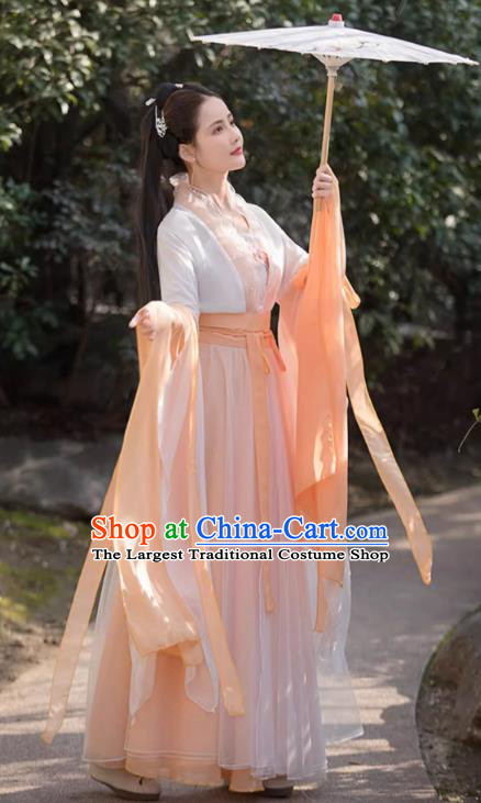 China Song Dynasty Princess Clothing Traditional Hanfu Orange Dress Ancient Woman Clothing
