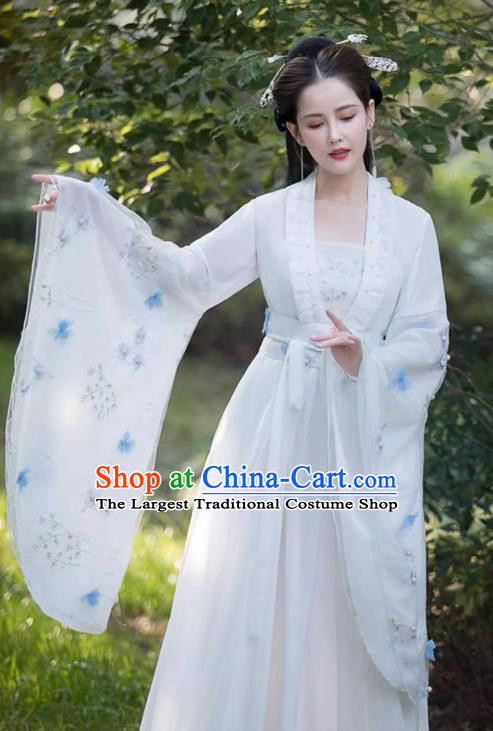 Traditional Wide Sleeve White Hanfu Dress China Tang Dynasty Costume Ancient Goddess Clothing