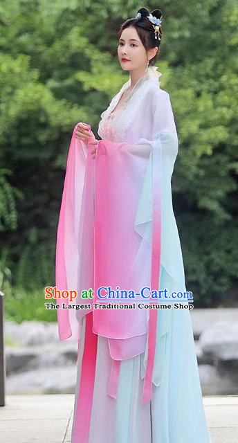 China Classical Dance Clothing Qin Dynasty Princess Costume Pink Fairy Dress Ancient Goddess Hanfu