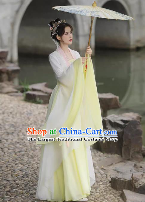 China Ancient Woman Hanfu Classical Dance Clothing Song Dynasty Princess Costume Yellow Fairy Dress