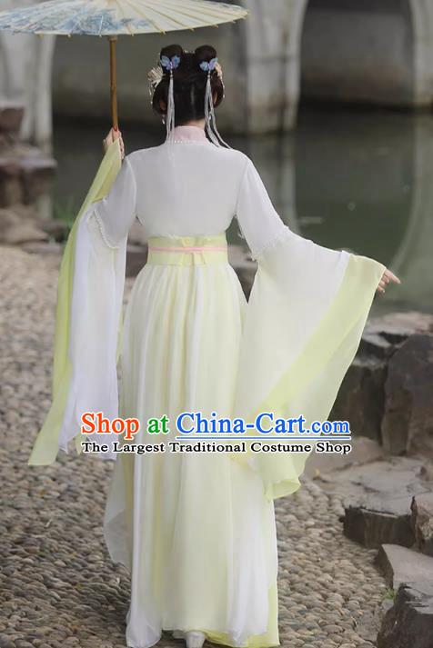 China Ancient Woman Hanfu Classical Dance Clothing Song Dynasty Princess Costume Yellow Fairy Dress