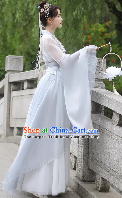 China Grey Fairy Dress Ancient Princess Hanfu Classical Dance Clothing Jin Dynasty Costume