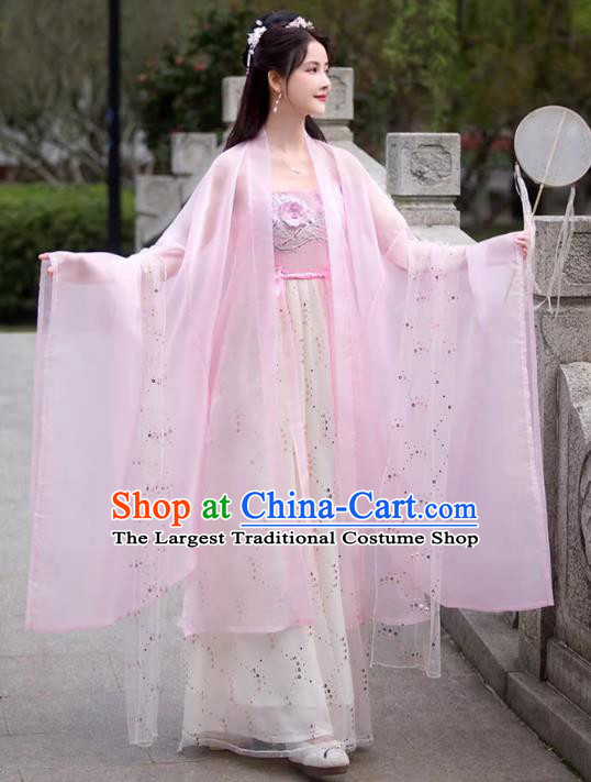 China Ancient Hanfu Hezi Qun Tang Dynasty Princess Costume Classical Dance Pink Dress