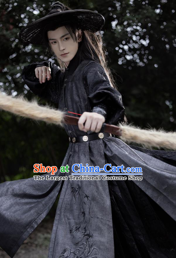 Ming Dynasty Hero Costume Traditional Male Hanfu Black Outfit China Ancient Swordsman Clothing