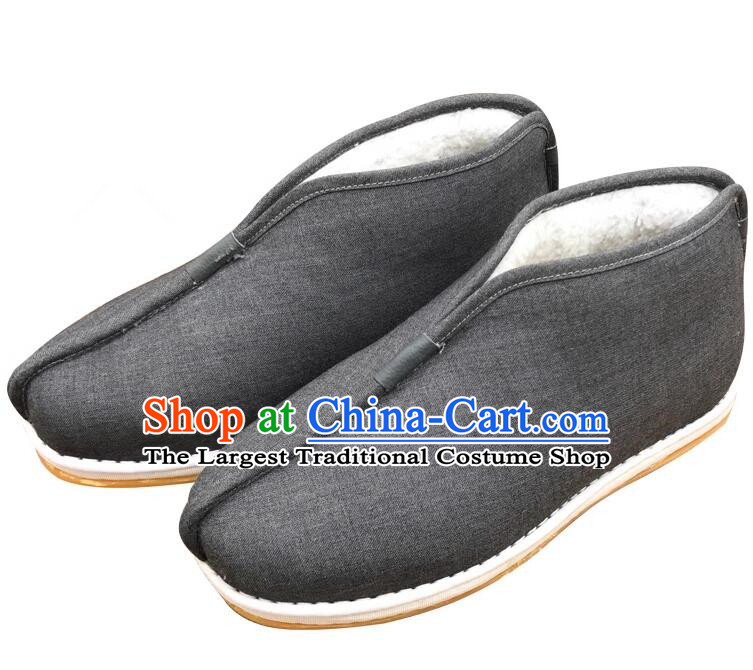 China Dark Grey Insulating Shoes Winter Monk Shoes Handmade Lay Buddhist Shoes