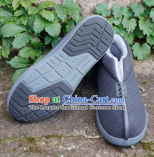 China Lay Buddhist Shoes Dark Grey Insulating Shoes Winter Monk Master Shoes
